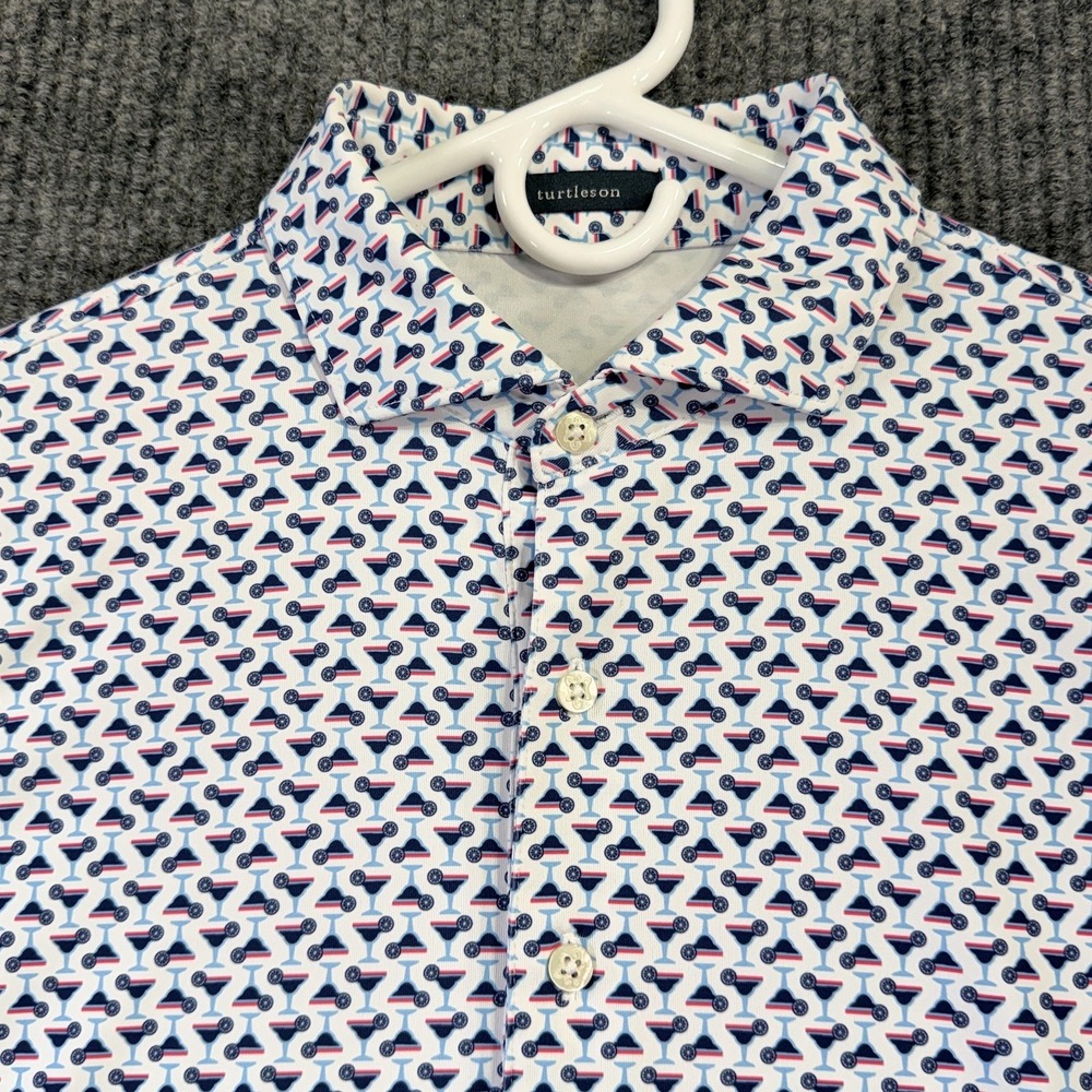 Turtleson Polo Shirt Mens‎ Medium White Cocktail Graphic Golf Glenwood CC - Picture 4 of 11